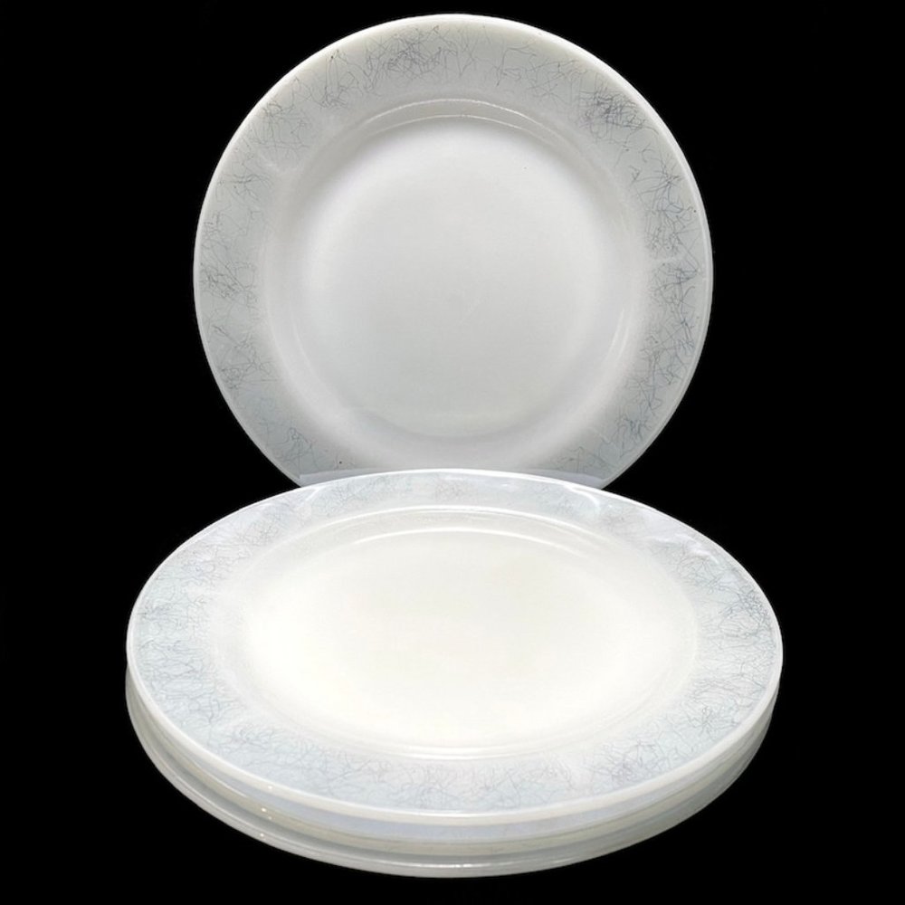 Vintage 1950s Federal Scribble Set of 4 Dinner Plates 9" Heat Proof Milk Glass